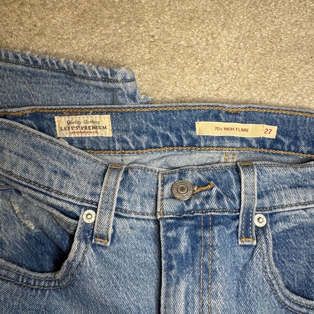 Levi's Blue Flare Wide Leg Jeans with Distressed Detail
